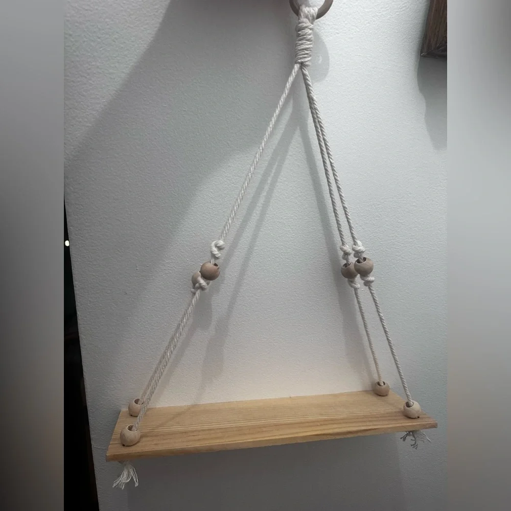 Hanging Floating Shelf Natural Wood Rope